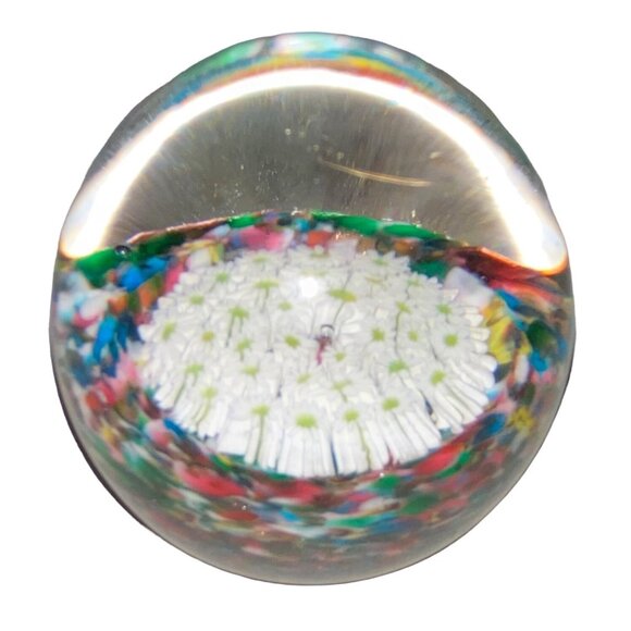 Murano Millefiori Daisy Glass Paperweight 5-1/2" Vintage Italy Handmade Floral A - Picture 2 of 7